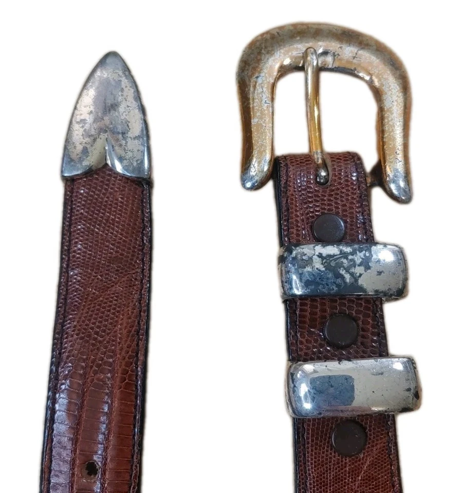 Bandera Genuine Lizard Black Brown Leather Men Sz 36 Solid Brass Buckle Vtg USA - Image 4 of 4