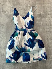 Angl Fit Flare Cocktail Dress White Knee Length Floral Party S