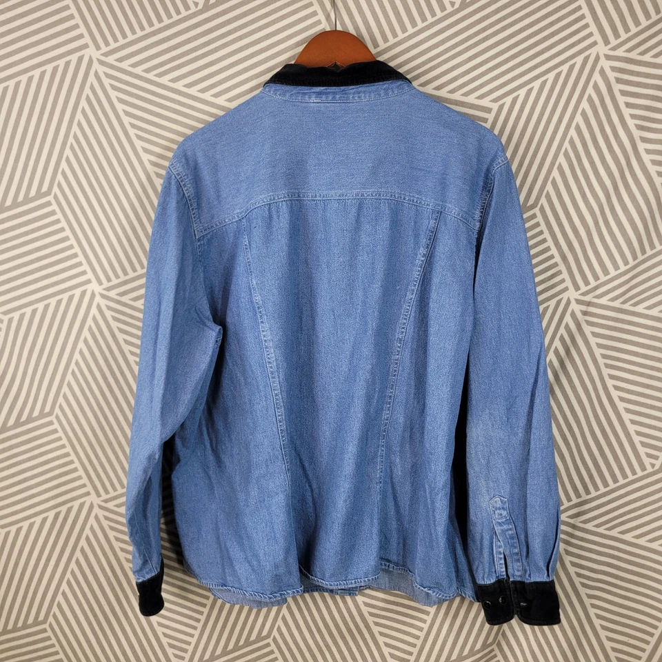 Vintage Denim Top Jacket Plus Size 3X Embroidered Shacket Floral Corduroy Collar - Image 3 of 4