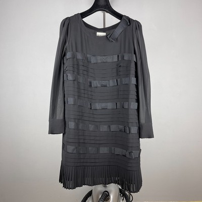 Edward Achour Paris Damen Schwarz Polyester Plissee Kleid Größe FR42/UK14/US10
