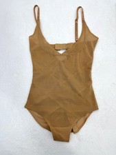 Women Nude Mesh Shapewear Bodysuit Tummy Control Ruched Butt Lifter Size M