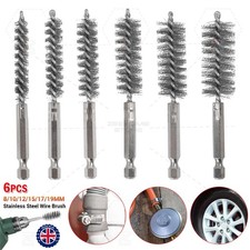 6 Pcs Stainless Steel Wire Brush Drill Attachment Bore Rust Pipe Cleaner Set UK