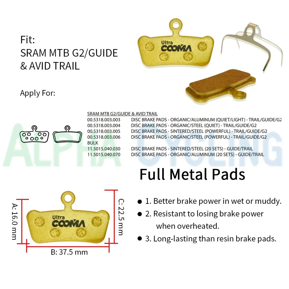New 4Pairs,Full Metal Bicycle Disc Brake Pads for SRAM G2 Guide Ultimate, RSC,RS - Image 4 of 4