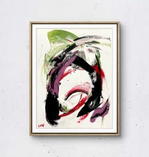 Laeknapes 14x11 Original Abstract Paper Museum Home Painting Artwork Scarlet Ebb