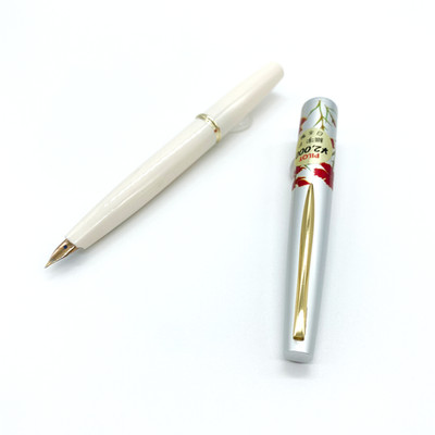 Vintage PILOT Floral Pocket Fountain Pen White Silver 14K F Nib NOS Uninked JP