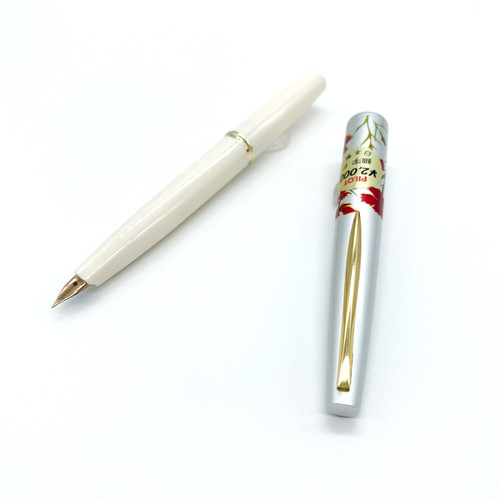 Vintage PILOT Floral Pocket Fountain Pen White Silver 14K F Nib NOS Uninked JP
