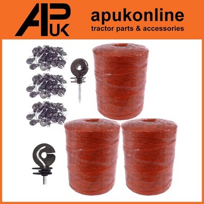 3x 500mx 2mm 3 Litzen Elektrozaun Poly Draht mit 300 Kurzring Isolatoren