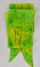 Vtg 80s Chiffon Scarf Rectangle 56"x4.75" Lime Chartreuse Abstract Floral