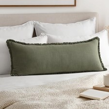 14x36 Long Linen Fringe Lumbar Pillow Covers Set of 1 Olive Green
