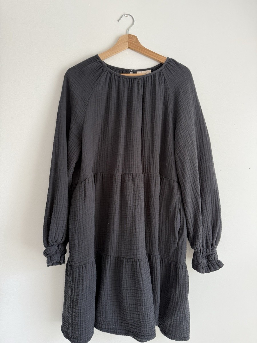 Universal Thread Black Cotton Gauze Dress | Size L | Long Sleeve Tiered Midi Universal Thread Black Cotton Gauze Dress | Size L | Long Sleeve Tiered Midi