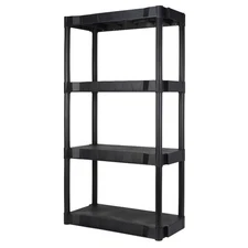 4 Tier Heavy Duty Storage Shelf Rack with 280 lb Capacity Black Plastic Shelving