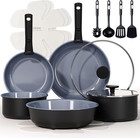 17PCS Ceramic Cookware Sets, Black and Gray, Pots and Pans Set Non Stick Non Tox