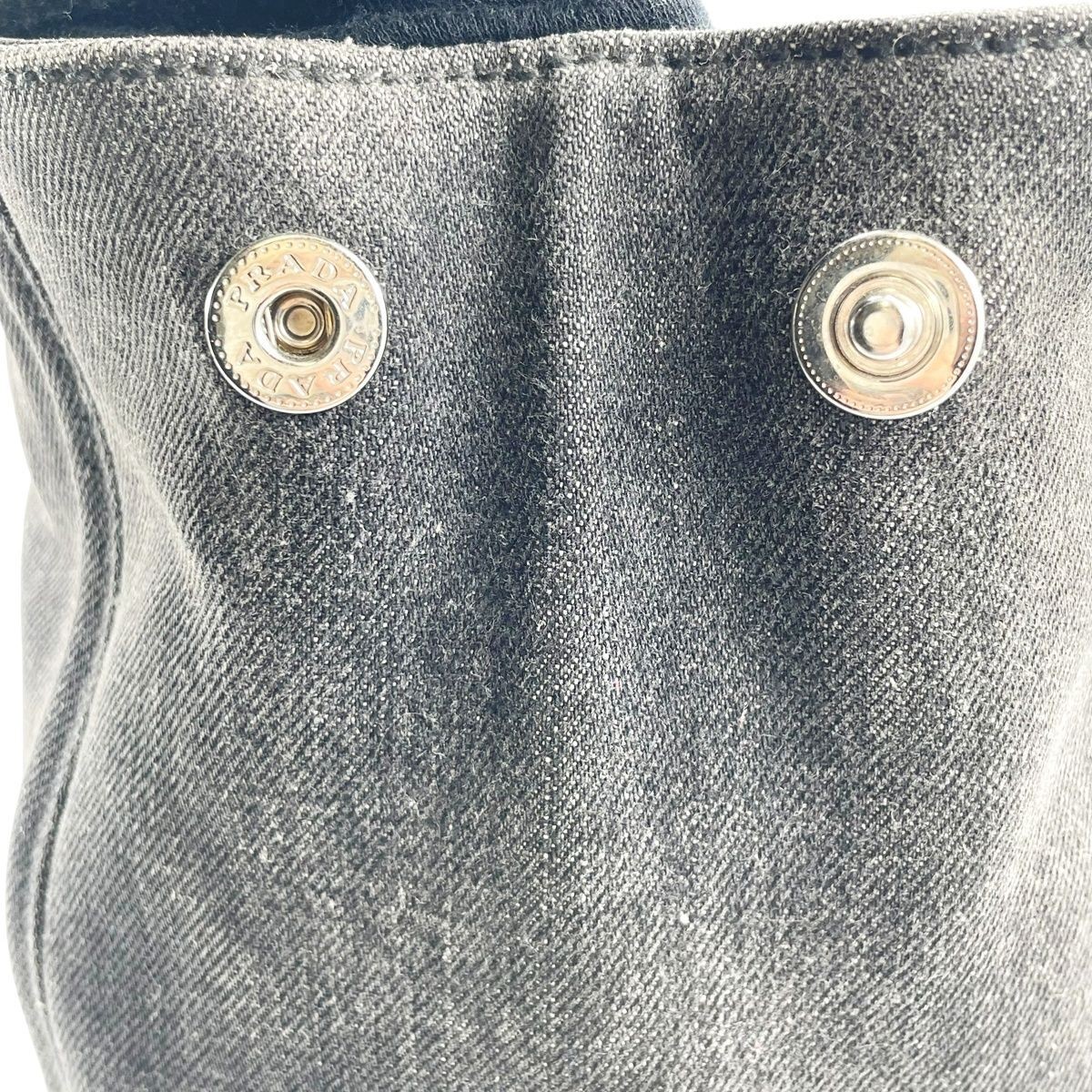 Used PRADA Bijou Denim Canapa 2WAY Tote Bag Handbag 1BG642 Black Triangle Logo 2 thumbnail 7