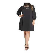 Talbots Black Beaded Lined Raglan Sleeve Back Zip Dress Size 18 EUC Classy