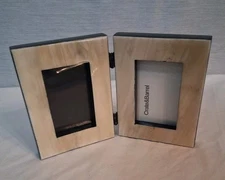RARE Crate & Barrel Horn Double Picture Frame 3×4 , apx 2×3 Opening   