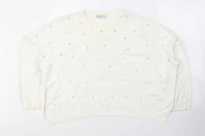 Stradivarius Damen Pullover Pulli weiß Rundhals Baumwolle Größe L