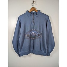 Vintage 90s Alaska Sweatshirt Men's XL Prairie Mountain 1/4 Zip Lodge Fishing