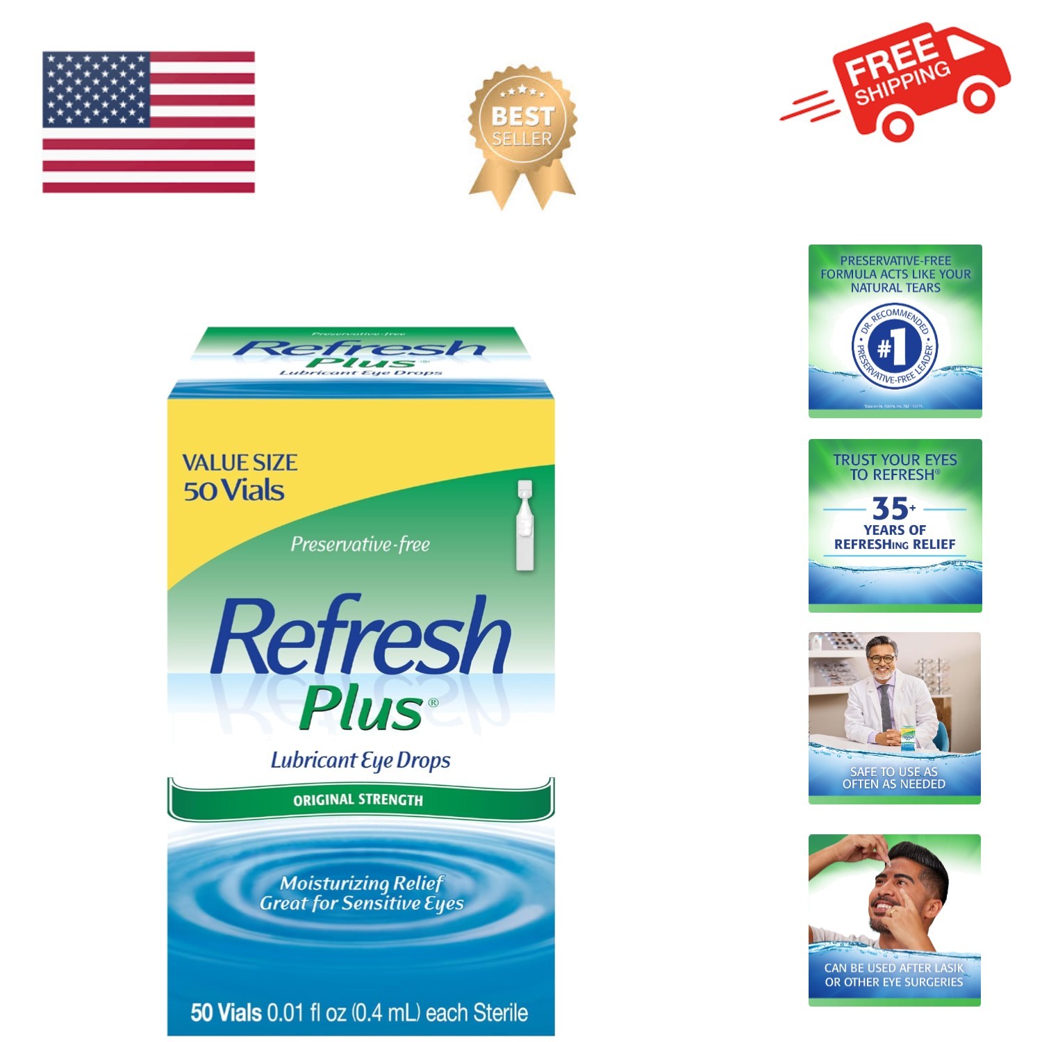 Plus Lubricant Eye Drops, Preservative-Free, 0.01 Fl Oz Sing