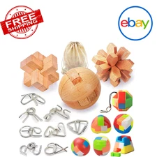 17 Pack Brain Teasers Puzzles for Kids & Adults, Brain Teasers Metal and Wooden