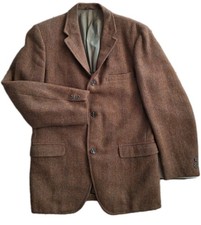 Vintage Harris Tweed Mens Sport Coat Brown Herringbone Blazer Scottish Wool Pics