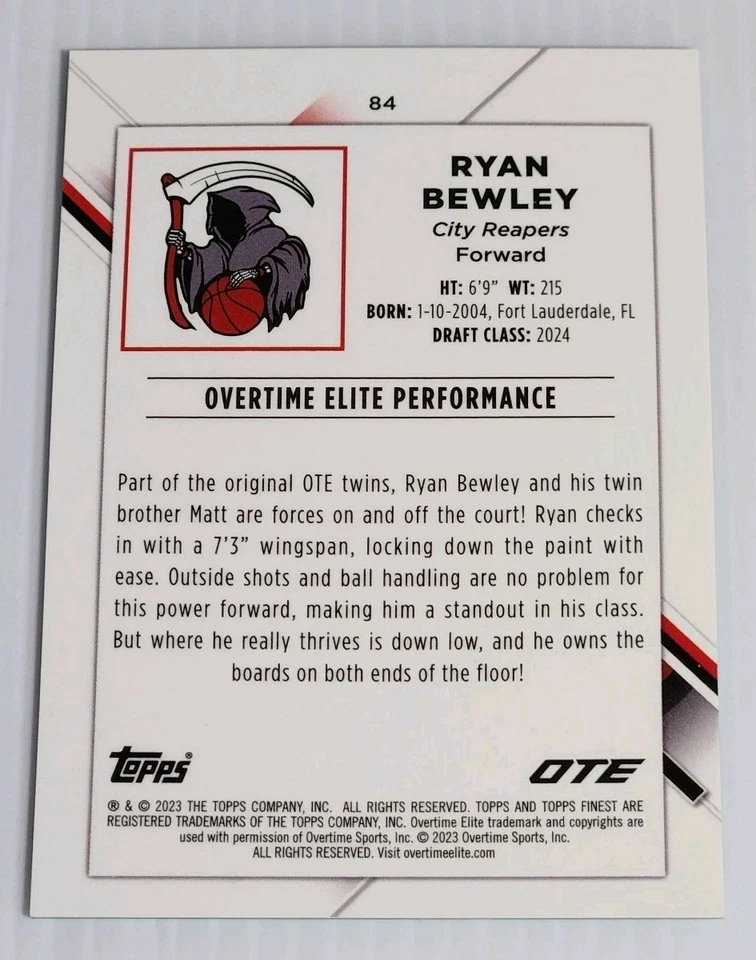2022-23 Topps Finest OTE Overtime Elite Ryan Bewley #84 Neon Green Refractor /99 - Image 2 of 2