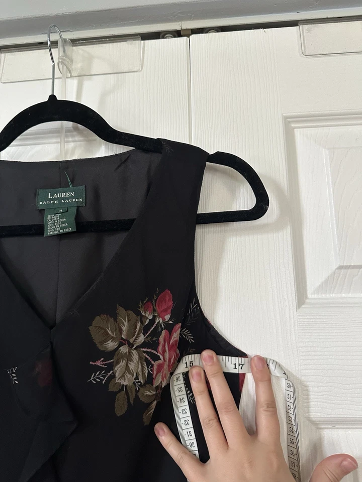 Vintage Lauren Ralph Lauren Dress Y2K Silk Chiffon Floral Slip Ruffle Size 4 - Image 4 of 4