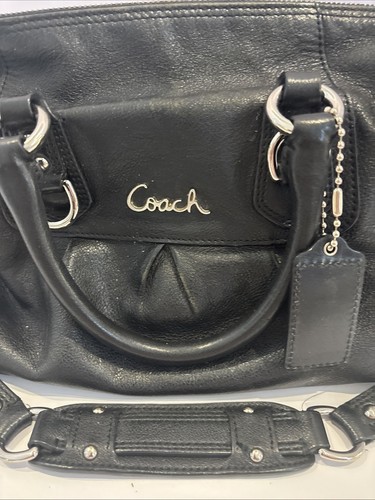 Vintage Coach schwarze Ashley Vollleder Umhängetasche Handtasche mit lila Futter sauber - Bild 2 von 8