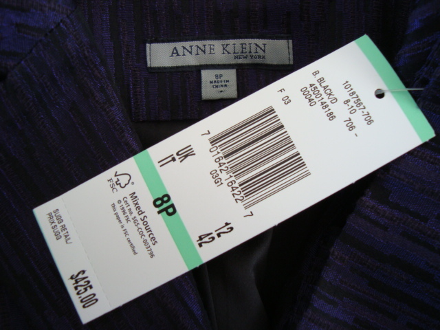 NWT$425 ANNE KLEIN New York Stripe Pattern Designed Blazer Jacket 