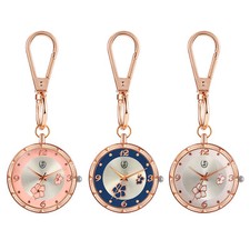 Flower Dial Key Ring Watch Clip-On Quartz Fob Pocket Watch for Nurse Women Gift