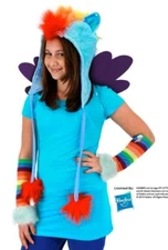 My Little Pony Rainbow Dash Laplander Beanie Hoodie Hat with Ears, NEW UNWORN