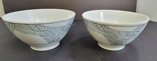 Lot Pair 2 Noodle Rice Bowls Made In Japan Craft Space White Blue Design 6.5"D b