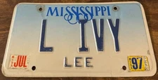 L IVY Vanity License Plate Mississippi Vintage