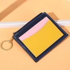 NNEDSZ Portable Simple Card Holder Coin Purse With Keychain Unisex Pu Wallet - B