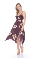 Wine Floral Maxi Dress Sun Dress Size Medium Spaghetti Strap 