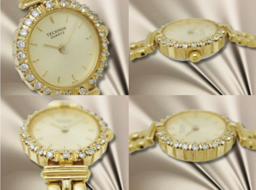 Technos Antiguo GF/SS Bisel Joyado Champagne Oro Cóctel Cuarzo 20mm Damas Foto 2 de 4