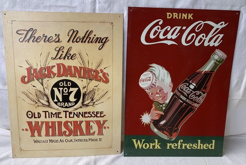 2 Blechschilder Coca Cola & Jack Daniel`s Old Time`s Whiskey Tennessee - Bild 1 von 2
