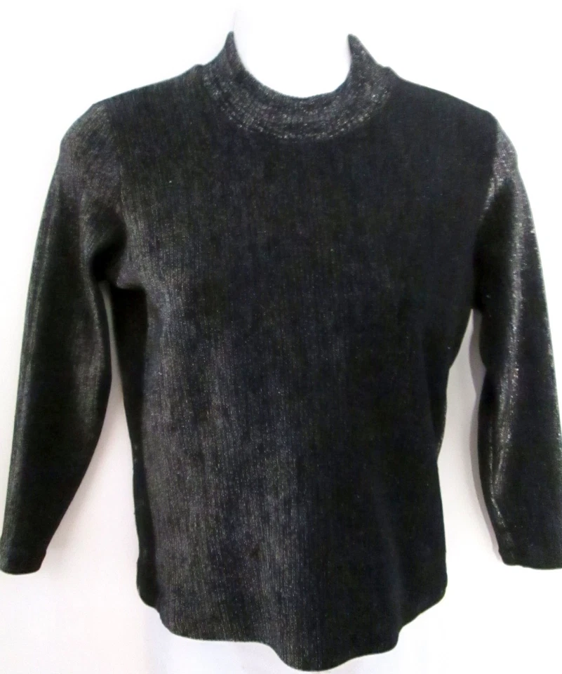 Top/suéter de punto Lurex negro vintage década de 1960, cuello alto, glamoroso, gótico, mod, 6-10 Foto 4 de 4