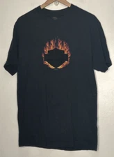 Y2K Harley Davidson 3D T Shirt Large Las Vegas Logo Flame Eagle Black 1999