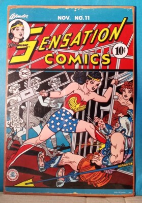 Wonder Woman Featured On Sensation Comics Book Cover #11 Metal Sign 7.5'' X 11''