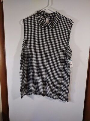  Bongo Checked Print High Neck Top, Size XL, Sleeveless, NWT, #5658