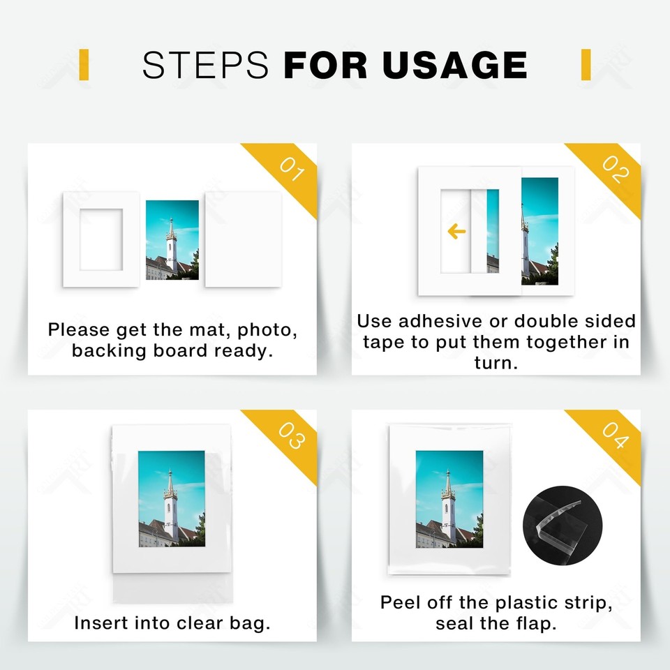 10 Pack Clear Photo Mat Set White Core Pre-Cut Backing + Clear Bags ...