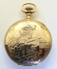 Gorgeous 1907 Gold Plated Elgin Hand Engraved Pocket Watch Size 6, 15 Jewel