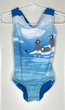 GK Elite Toddler Gymnastics Dance Leotard Child Blue White Penguin Print