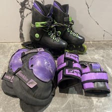 1990s Variflex City Heat XP Junior Retro Roller Skates And Safety Gear.