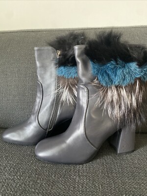 marino fabiani (Made In Italy) Grey Leather Booties W/Fur (size 35)