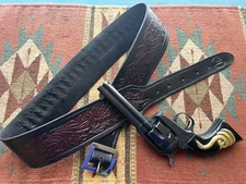 Western Leather Cartridge Belt with 45 LC Cal Loops Floral Scroll Size 38 USA Md