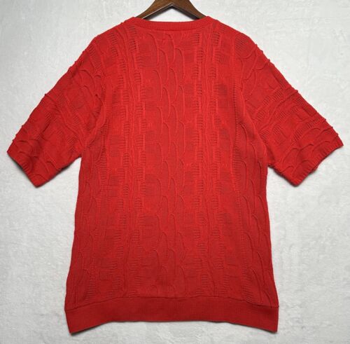 Vintage 90s Coogi 3D Textured Knit Red Sweater Short Sleeves Size XL - Picture 2 of 21