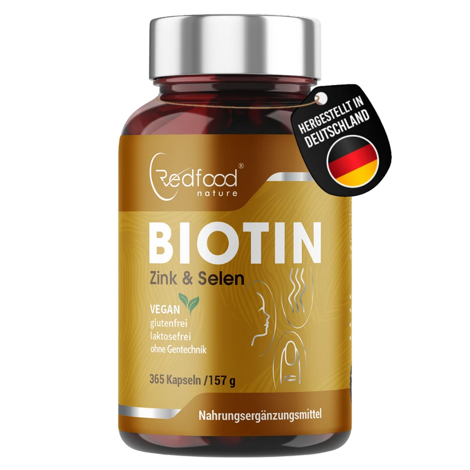 Biotin ⭐Premium Gold⭐  mit 365 Kapseln Hochdosiertes Biotin Zink & Selen Made DE - Bild 1 von 4