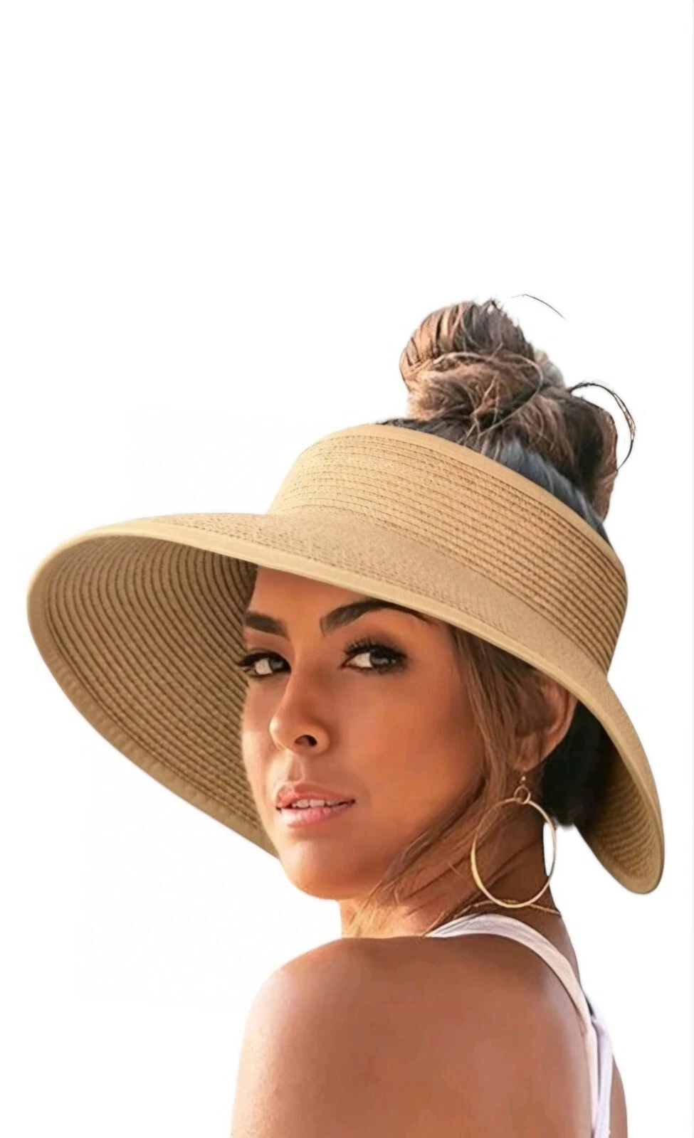 Women's Beach, Sun Hat with Wide Brim and Strap Khaki