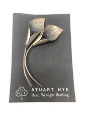 Vintage Sterling Silver 925 Stuart Nye Signed Double Calla Lily Pin Brooch